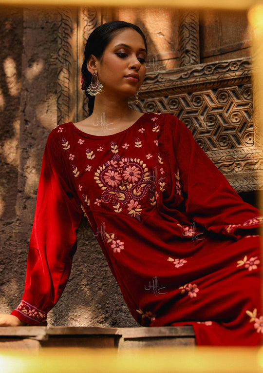S4U Lucknowi embroidered kurta & Bottom Set -002 - Suvesa- women's clothing
